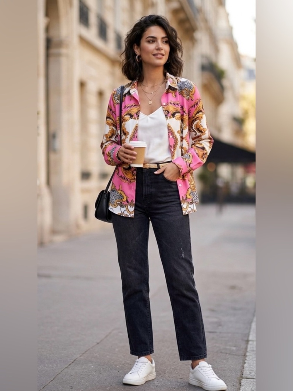 LAI MENG FIVE CATS Women's Baroque Chain Print Shirt Regular Fit Button Down